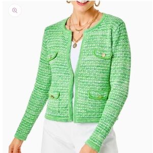 Lilly Pulitzer Green Tweed Cardigan sweater gold buttons pockets size small 💕